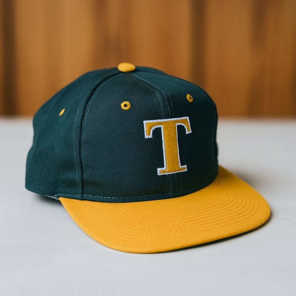Vintage Kudzu Wool Blend Cap Green & Yellow Adjustable Snapback Hat "T" Logo